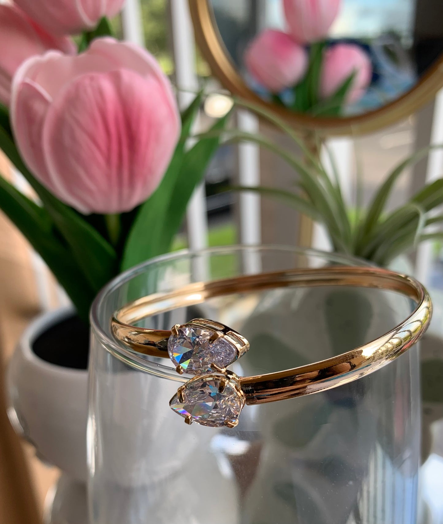 Dual CZ Teardrop Bangle